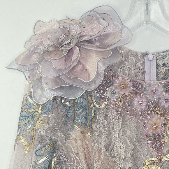 Mac Duggal 79374 Rose Applique Floral Embroidered Beaded Lace Maxi Gown, Size 16 - Picture 6 of 16